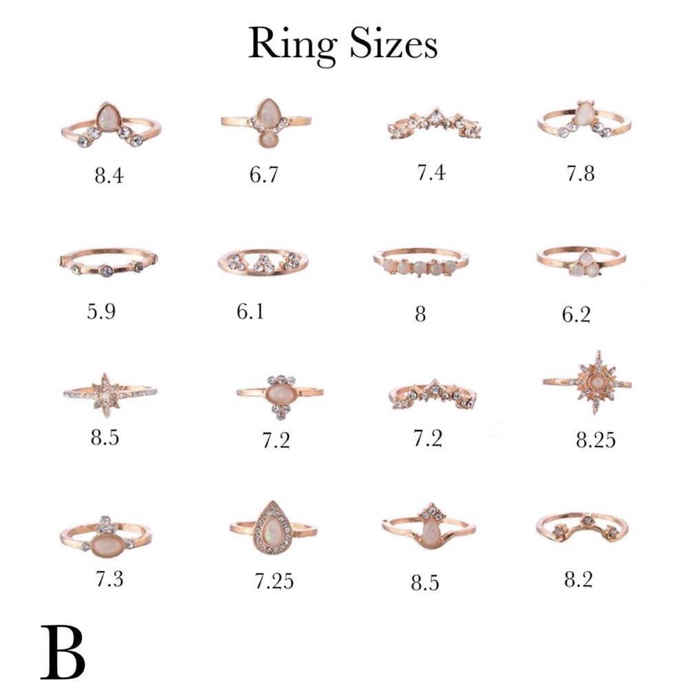 16 Pcs Boho Gypsy Gold, Crystal & Opal Ring Set - Picture 14 of 14